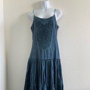 Lauren by Ralph Lauren Lace Trim Tiered Indigo Blue Boho sleeveless Dress 6